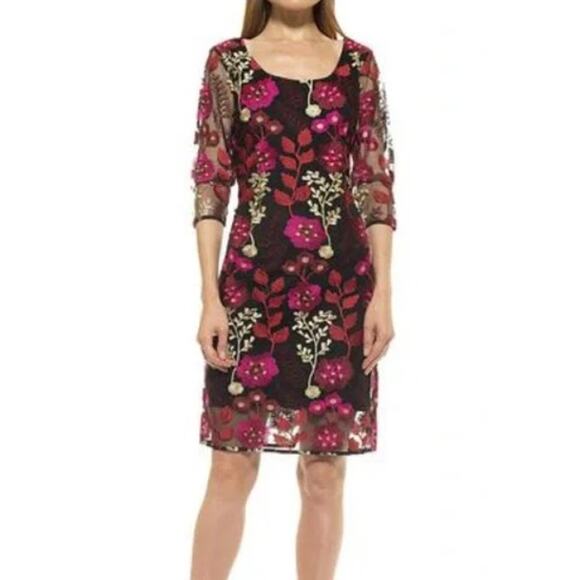 Alexia Admor Mylene Dress 2 Black Red Mesh Embroidered Floral Bodycon Romantic - Picture 1 of 15